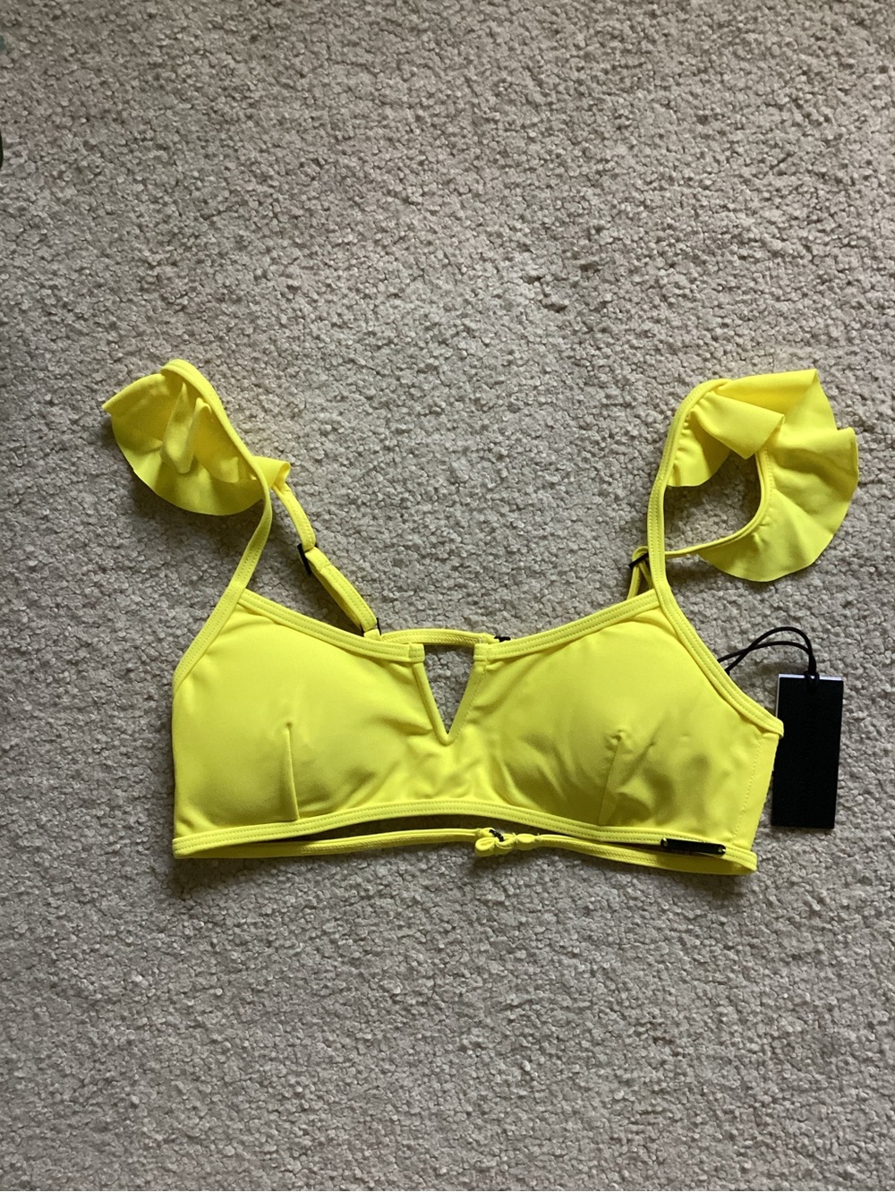 Neon Yellow Ruffle Swim Bikini Top Small